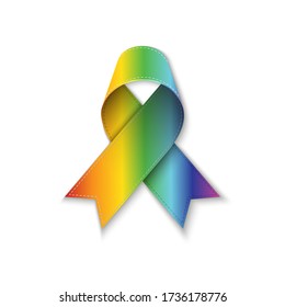 All cancers awareness, Rainbow color ribbon on solid white background.