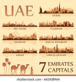 All the capital cities of the United Arab Emirates, vector illustration