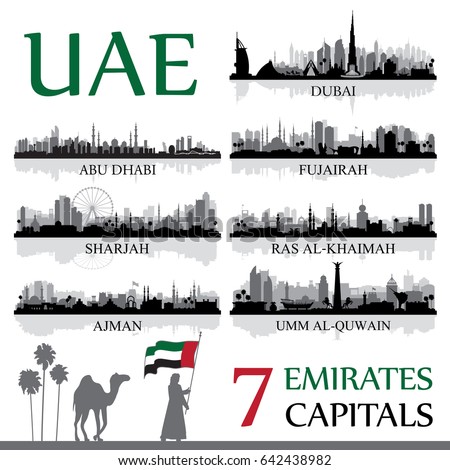 All the capital cities of the United Arab Emirates, vector illustration
