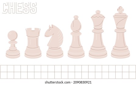 All chess pieces in a row. The white set. Kids friendly design. Vector illustration. svg