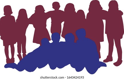 all children together, silhouette vector