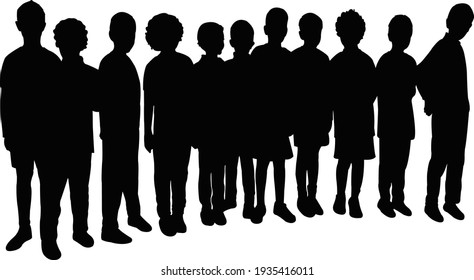 all children together, silhouette vector