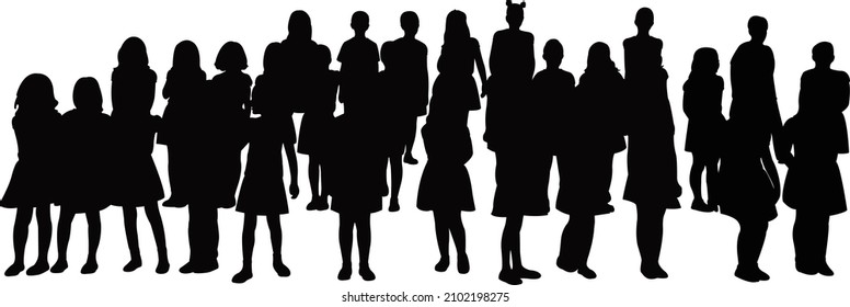 all children together, silhouette vector
