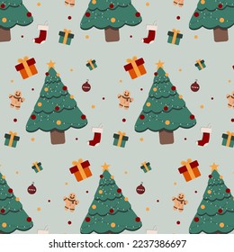 Alles Weihnachtsbaum und alle Geschenkmuster nahtlos in Vektorgrafik.
