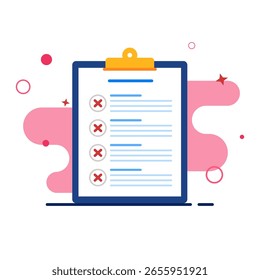 todas as tarefas da área de transferência falharam conceito de lista de verificação ilustração design plano, elemento gráfico simples e moderno