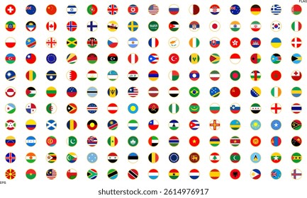 All countries flag set. National flags in circle shape. National flags set. Flags of countries