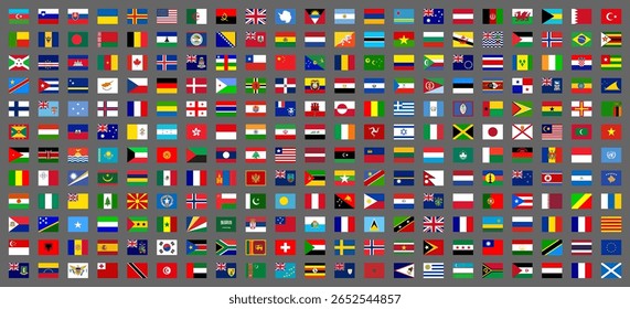 All countries flag set. National flags in circle shape. Patriotic badge collection.