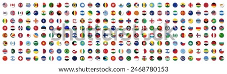 All countries flag set. National flags in circle shape. Patriotic badge collection.