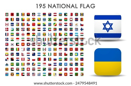  all countries flags set in the shape of rounded square with shadow