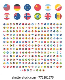All countries world rounded circle flat design flags, symbols, emoticons, icons. Emoji flag buttons, screen, display, website flag collection, set, stickers.