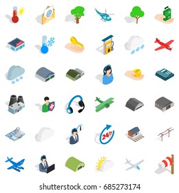 All day airport icons set, isometric style