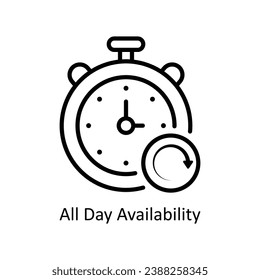 All Day Availability vector outline Icon Design illustration. Business And Management Symbol on White background EPS 10 File