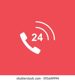 All Day Call Center Flat Icon On Red Background