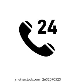 All Day Customer Support Call Center Solid Flat Vector Icon Isolated on White Background.