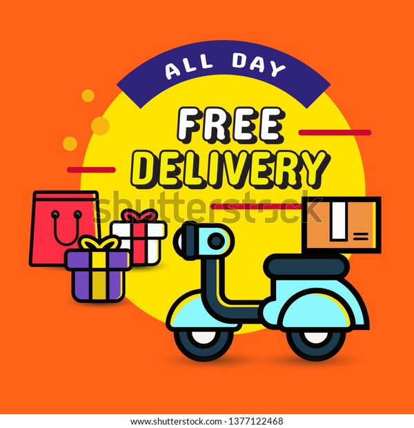 All day delivery order from online shopping, motorcycle\
delivery vector 
