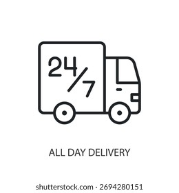 A entrega de todo o dia ícones de vetor de linha fina.