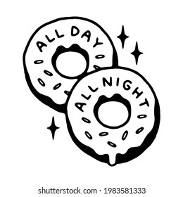 GANDEN TAG DIE GANZE NACHT ZWEI DONUTS LOGO SCHWARZ WEISSER HINTERGRUND