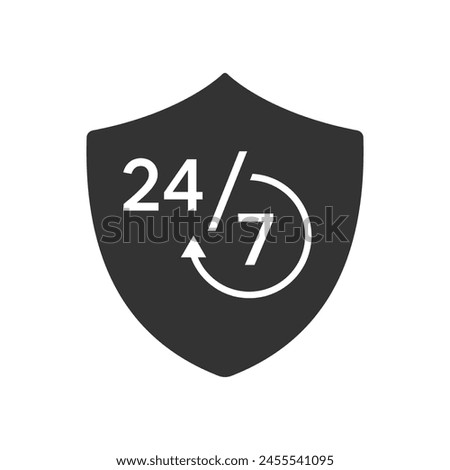 All day protection shield or or all time security icon shape isolated vector illustration on white background.