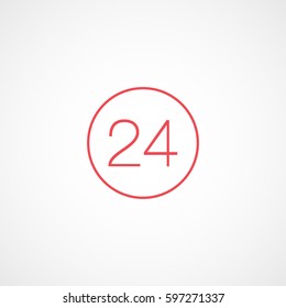 All Day Round Label Red Line Icon On White Background