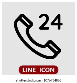 all day service, phone line icon for web, flat vector icon.