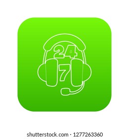 All day support icon green vector isolated on white background