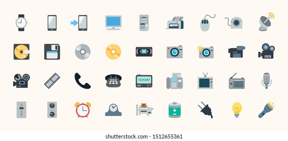 All Devices Flat Vector Icons Set. Mobile Devices, Technology, Application Emoji Symbols Illustration