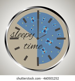 All dial template with marks for hours digits.Time to sleep, dreams, fairy sleepy night.