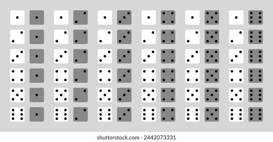 All dice roll combinations scheme: games and gambling concept