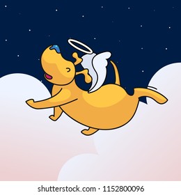 All dogs go to heaven design. Cute puppy character with wings and nimbus. Lovely pet funeral concept