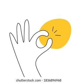 All done, everything is all right or great. Hand OK sign. Communication gestures concept. Flat clean linear vector illustration on white