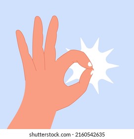 All done, everything is all right or great. Hand OK sign. Communication gestures concept. Flat clean linear vector illustration on white. Great job, success, concept illustration. Greeting hand emoji.