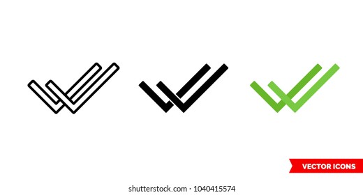 All done icon of 3 types: color, black and white, outline. Isolated vector sign symbol.