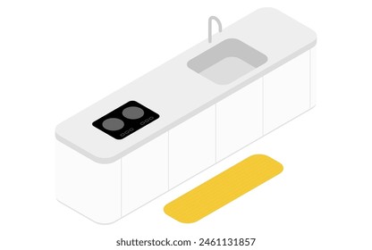 All electric, island kitchen with induction stove, isometric illustration, Vector Illustration