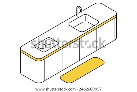 All electric, island kitchen with induction stove, isometric illustration, Vector Illustration