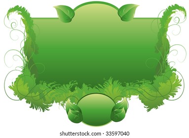 All elements (frame, swirls, bottom and side grassy elements) are on separate layers. Grass fills are simple linear gradients. Easy to change colors.