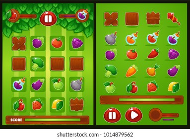 todos los elementos para caza, granja, verduras, frutas, bayas, bombas, carteles y fondos