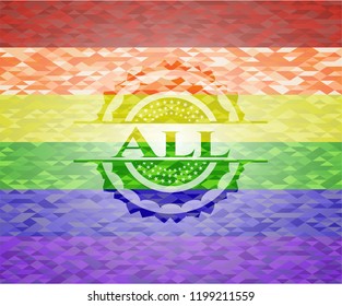 All emblem on mosaic background with the colors of the LGBT flag