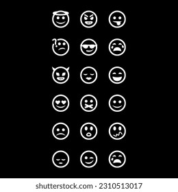 all Emoticon flach gesetzt Symbol schwarzer Hintergrund, Vektorsymbol