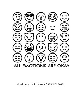All emotions are okay. A set of emotions. Feelings in smiles. Vinyl and Print Cut File