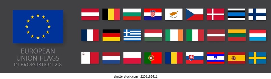 All Europe Flags round rectangle flat buttons isolated on white