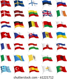 All European flags. All elements and textures are individual objects. Vector illustration scale to any size.