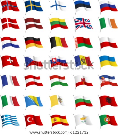 All European flags. All elements and textures are individual objects. Vector illustration scale to any size.