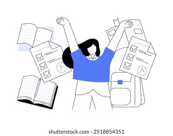 All exams passed isolated cartoon vector illustrations. Happy student girl passed all university exams, academic year is over, mess in the dormitory room, campus routine vector cartoon.