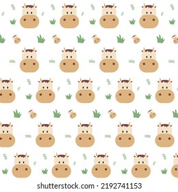 All face of cow illustration and elements background seamless pattern in vector.