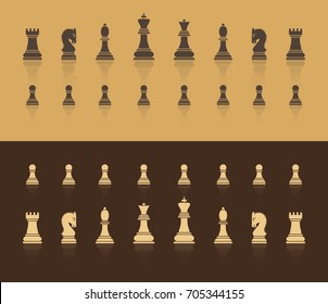 All figures are chess. In brown shades, with a shadow in the form of reflection. Flat style. Vector image. svg