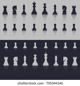 All figures are chess. In cold shades, with a shadow in the form of reflection. Flat style. Vector image. svg
