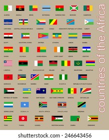 All flags of Africa countries, Original  flags isolated vector in official colors and Proportion Correctly.  Vector set of Flags of sovereign states and other territories of Africa. 