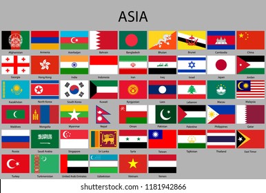 all flags of Asia. Vector Illustration