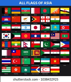 All flags of the countries of the Asia. Flat style