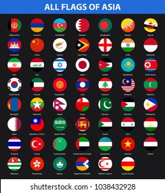 All flags of the countries of the Asia. Flat style